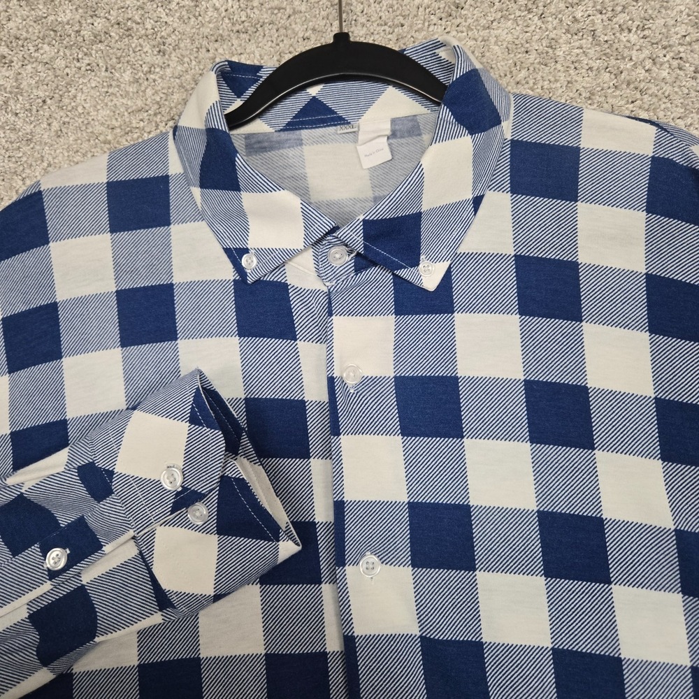 State & Liberty Shirt Men 3XL Blue White plaid Performance‎ L/S cotton stretch